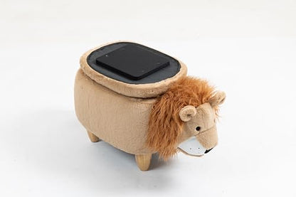 Lion Ottoman with Storage for Kids – Plush Animal Footstool for Nursery, Playroom, Living Room or Bedroom – Toy Organizer and Footrest – Cute Toddler Furniture with Wooden Legs