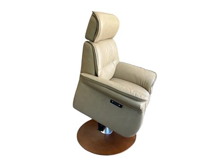 IMG Sedona Relaxer Recliner Chair with Ergo Lift - Medium Size - Sand Leather - American Walnut Wood Finish (Curbside)