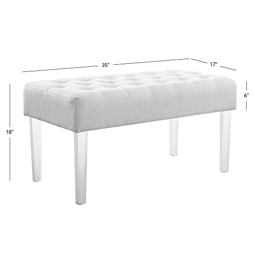 Ella Glitz Acrylic Leg Bench, 35"Wx17"Dx18"H, White