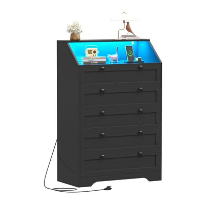 Black Dresser Tall 5 Drawer Dresser for Bedroom, view 2