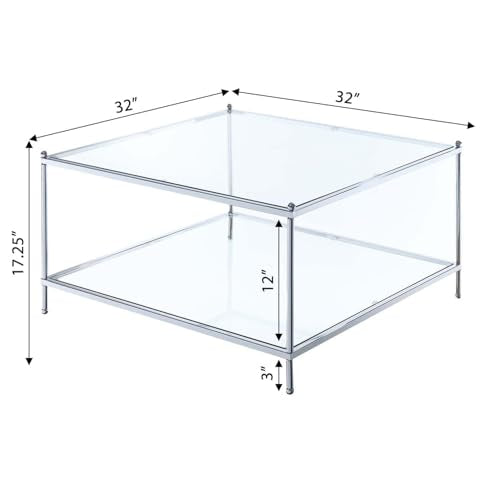 Royal Crest Square Coffee Table, Clear Glass / Chrome Frame