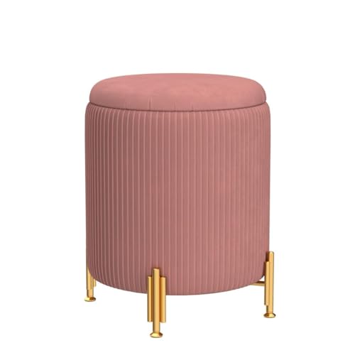 Round Ottoman Foot Stool with Storage and Metal Legs for Living Room Bedroom, Velvet Upholstered Footrest Stool Support 300lbs Modern Padded Seat Ottoman Coffee Table (Dusty Rose)
