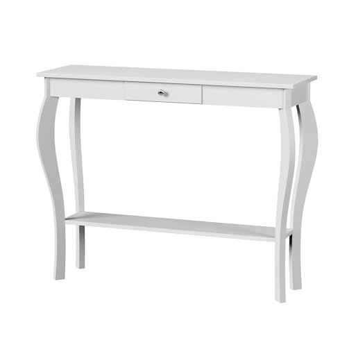 Narrow Console Table with Drawer, Chic Accent Sofa Table, Entryway Table, 39.3 Inch, White