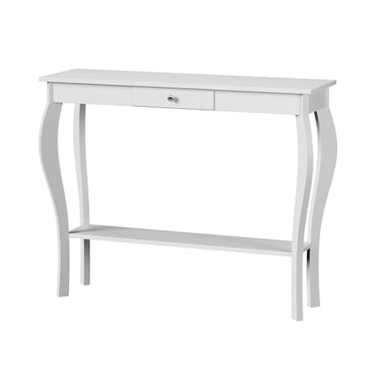 Narrow Console Table with Drawer, Chic Accent Sofa Table, Entryway Table, 39.3 Inch, White