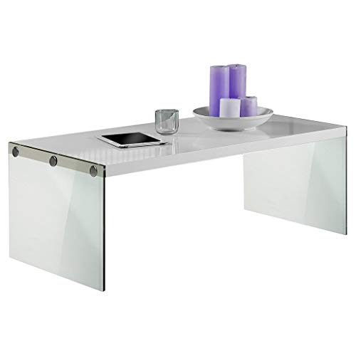 Monarch specialties, Coffee Table, Tempered Glass, Glossy White, 44"L