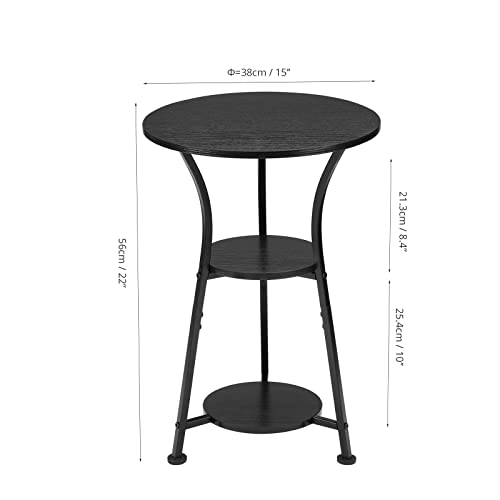 Small Round End Table for Narrow and Small Space, 3-Tier Round Accent Couch Beside Table, Modern Side Table Corner Sofa Table Nightstand for Living Room Bedroom,Black