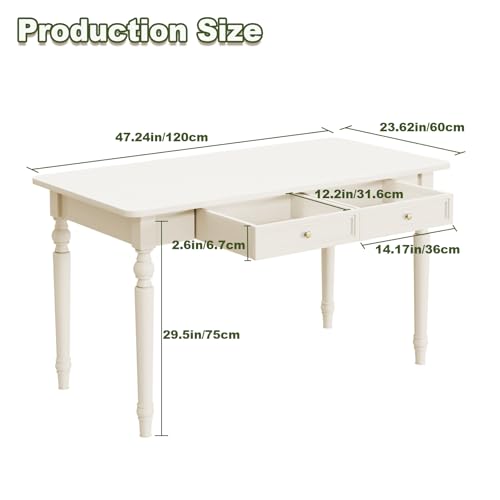 48in Rubber Wood Desk with Two Drawers,Home Writing Tables with Storage, view 3