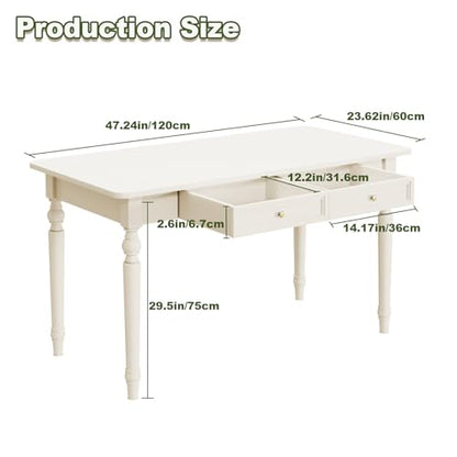 48in Rubber Wood Desk with Two Drawers,Home Writing Tables with Storage, view 3