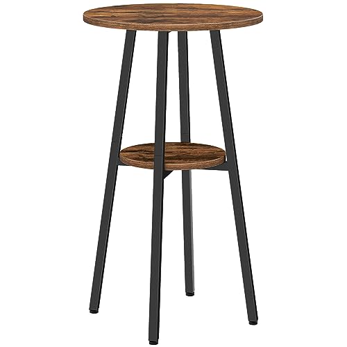 Bar Table, Round Pub Table, 2-Tier with Storage, 37.4" High Top for Small Spaces, with Top Particleboard for Kitchen, Easy to Assemble, Rustic Brown BF55BT01