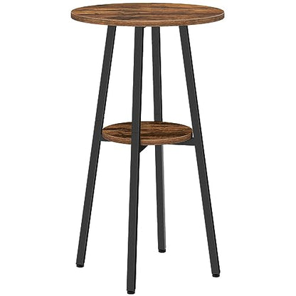 Bar Table, Round Pub Table, 2-Tier with Storage, 37.4" High Top for Small Spaces, with Top Particleboard for Kitchen, Easy to Assemble, Rustic Brown BF55BT01