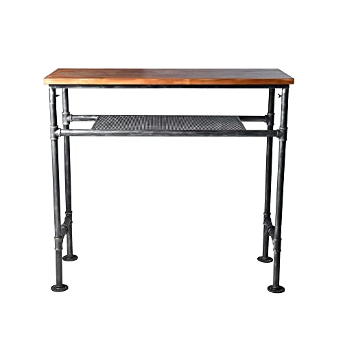 Industrial Rustic 41.3" Height Solid Pine Wood Top Rectangular Pub Bar Table Bar Height Kitchen Dining Room Table with Extra Shelf for Stroage Silver