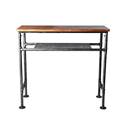 Industrial Rustic 41.3" Height Solid Pine Wood Top Rectangular Pub Bar Table Bar Height Kitchen Dining Room Table with Extra Shelf for Stroage Silver