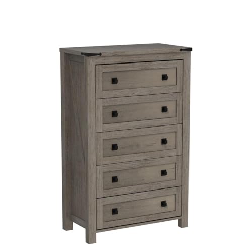 48" Tall Farmhouse 5-Drawer Dresser for Bedroom, Light Rustic Oak | Rustic chests of drawers, Wood Storage Cabinet, Metal Handle, Unique Corner Accent, Bedroom, Living Room, Hallway