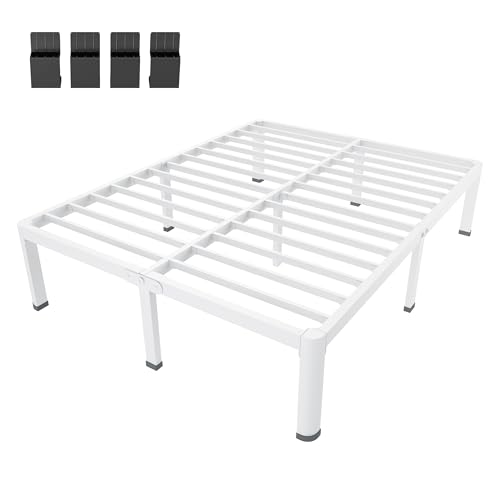 Queen White Bed Frame with Round Legs, view 7