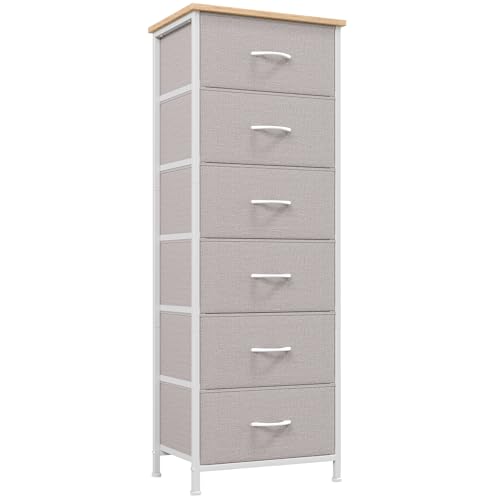 Tall Dresser for Bedroom, 6 Drawer Storage Cabinet, Ash Grey, view 2