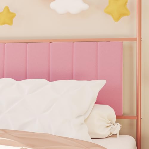 Twin Canopy Bed Frame with Upholstered Headboard, view 6