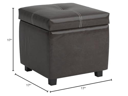 Treasure Tufted Faux Leather Square Storage Ottoman Cube In Espresso