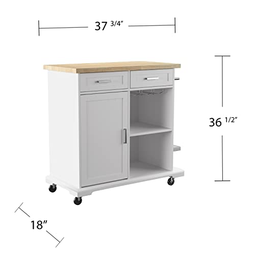 Warkin Rolling Kitchen Island with Storage - Transitional Design, White Glass and Wood - Ideal for Kitchen, Dining Room (KA1133961)