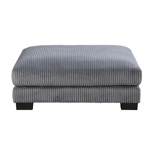 45 Inch Ottoman, Attached Seat Cushion in Gray Corduroy Fabric, Wood