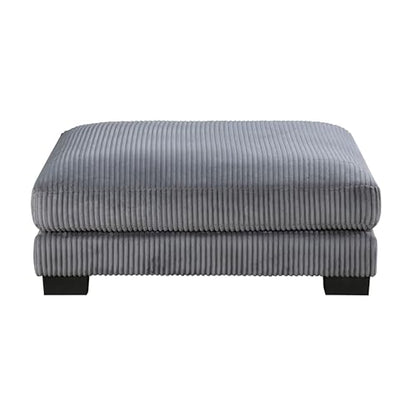 45 Inch Ottoman, Attached Seat Cushion in Gray Corduroy Fabric, Wood