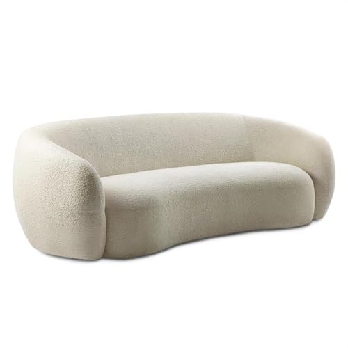 89" Wide Contemporary Sofa, Vanilla Cream Boucle Fabric, Solid and Engineered Wood Frame, Plush Cushions, Curved Silhouette, 3-Seater, Durable Living Room Seating, Modern Lounge Furniture