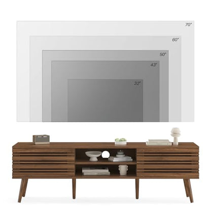 Mid Century Modern TV Stands for up to 70" TV with Storage, Fluted Wood TV Stand for Living Room, Boho Media Console, Entertainment Center with Cable Management
