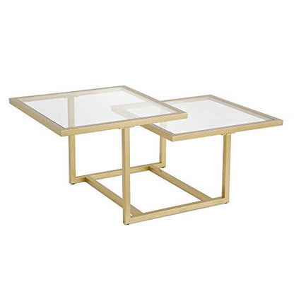 43" Wide Square Coffee Table in Brass, Modern coffee tables for living room, studio apartment essentials