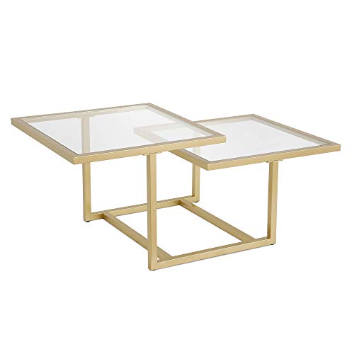 43" Wide Square Coffee Table in Brass, Modern coffee tables for living room, studio apartment essentials