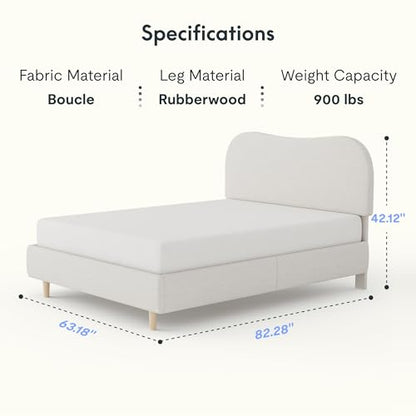 FLEXISPOT Queen Size Boucle Bed Frame with Charging Station&Light, White, view 3
