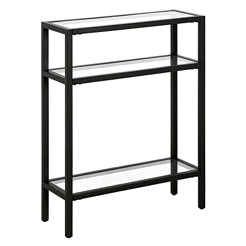22" Wide Rectangular Console Table in Blackened Bronze, Entryway Table, Accent Table for Living Room, Hallway | Industrial-style console table with open shelving and durable metal frame for living rooms, entryways, or offices