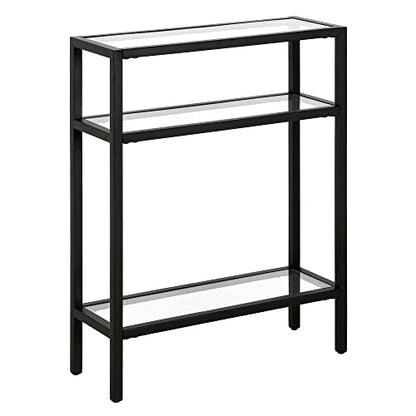 22" Wide Rectangular Console Table in Blackened Bronze, Entryway Table, Accent Table for Living Room, Hallway | Industrial-style console table with open shelving and durable metal frame for living rooms, entryways, or offices