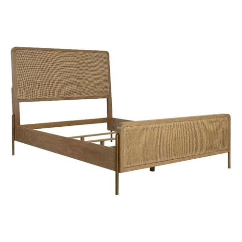 Upholstered Wood Eastern King Panel Bed, Sand Wash Natural Cane Finish, view 2