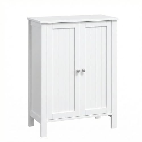 Bonnlo Bathroom Cabinet Free Standing Floor Storage with Double Door Adjustable Shelf Space Saver Decorative Modern Bathroom Furniture White