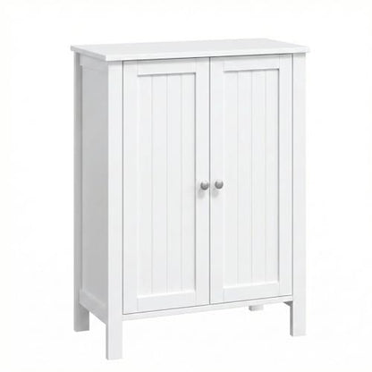Bonnlo Bathroom Cabinet Free Standing Floor Storage with Double Door Adjustable Shelf Space Saver Decorative Modern Bathroom Furniture White