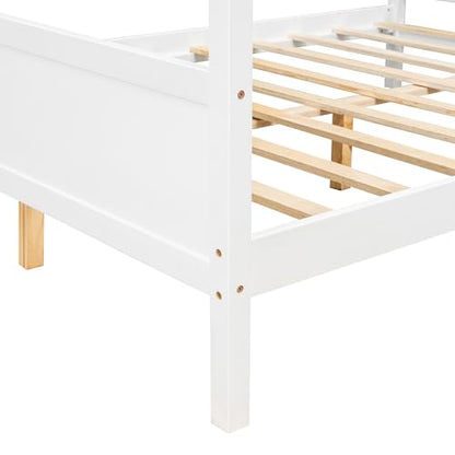 Queen Solid Wood Canopy Bed with Headboard and Footboard, White, view 6