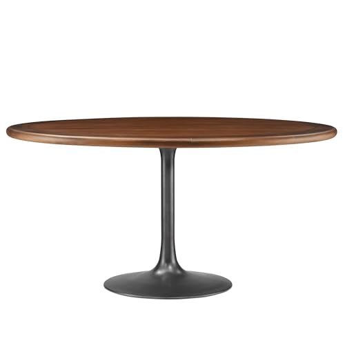 Lippa Pedestal 60Inch Round Dining Table Solid Wood Black Walnut Finish Modern Kitchen Room Entertaining Home Furniture Quality Stylish Elegant Durable Refined