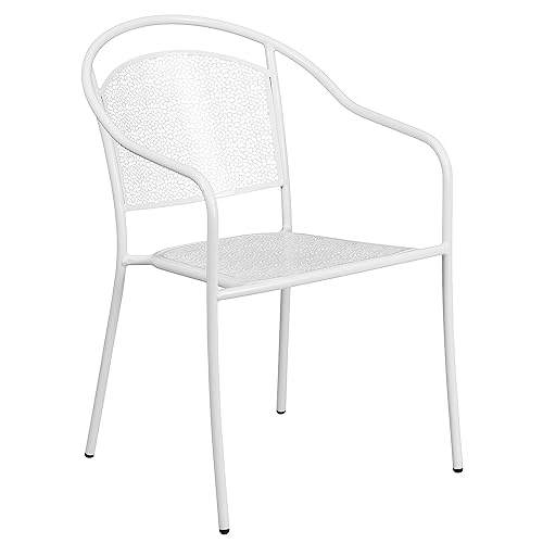 Commercial Grade White Indoor-Outdoor Steel Patio Arm Chair with Round Back