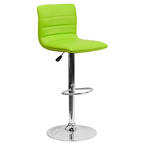Vincent Modern Green Vinyl Adjustable Bar Stool with Back, Swivel Stool with Chrome-Pedestal Base and Footrest
