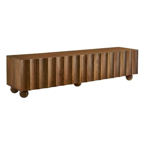 Sorren 71 Inch Scalloped TV Stand in Walnut – 4 Door Media Console Cabinet –, view 2