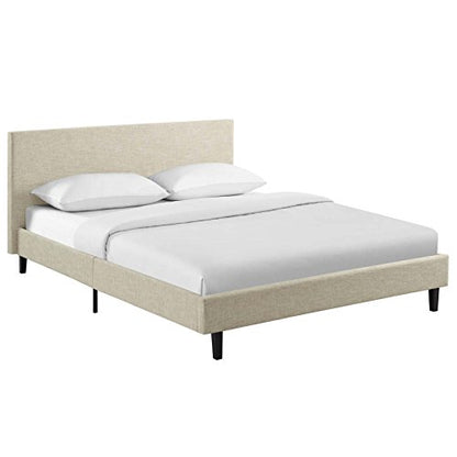 Anya Upholstered Beige Platform Bed with Wood Slat Support in Queen, view 4