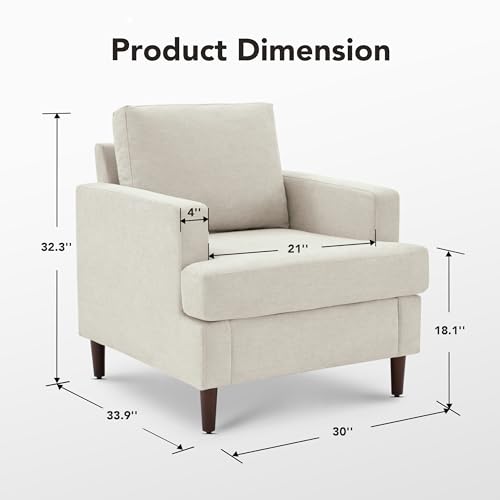 Mid-Century Accent Chair,Modern Linen Fabric Armchair for Living Room,Comfy Upholstered Reading Accent Chairs for Bedroom,Single Sofa Chair with Wood Legs (Beige, 1 Pack)
