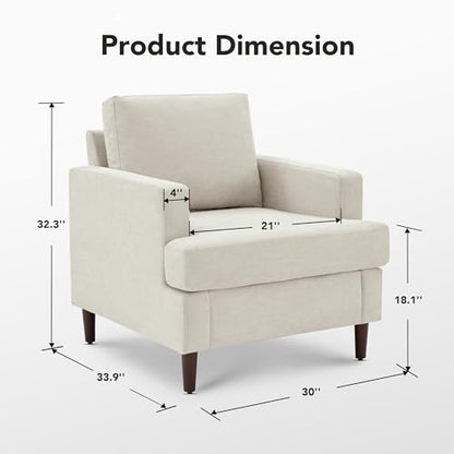 Mid-Century Accent Chair,Modern Linen Fabric Armchair for Living Room,Comfy Upholstered Reading Accent Chairs for Bedroom,Single Sofa Chair with Wood Legs (Beige, 1 Pack)