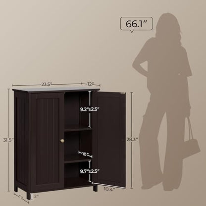 Yaheetech Bathroom Floor Cabinet, Modern Storage Freestanding Organizer Cabinet with Adjustable Shelves & Double Doors, 3-Tier Home Living Room Furniture, Espresso