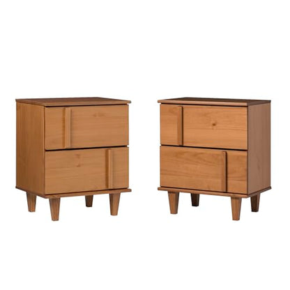 Contemporary 2-Piece Detailed Drawer Solid Wood Nightstands