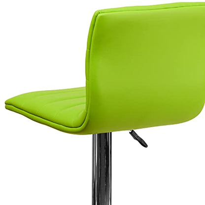 Vincent Modern Green Vinyl Adjustable Bar Stool with Back, Swivel Stool with Chrome-Pedestal Base and Footrest