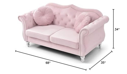 Velvet Loveseat, 68" Wide, Dark Gray - Hollywood Regency Style Sofa Pink