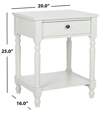 SAFAVIEH Home Collection – Tami Off-White Nightstand with Drawer & Shelf, Vintage Farmhouse Accent Table, Turned Leg Design (AMH6604A)