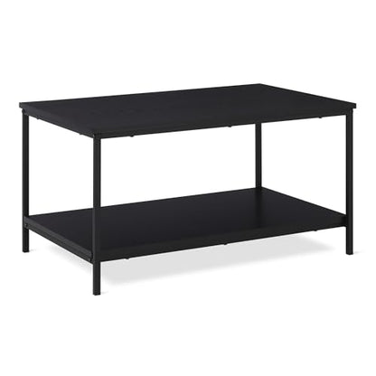 Rectangular Coffee Table with Bottom Shelf, Living Room Centre Table, Easy to Assemble, 19.9" D x 31.5" W x 16.5" H, Black Woodgrain