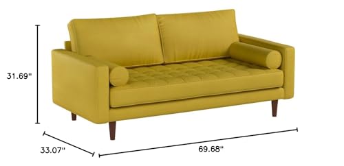 Mid Century Velvet Sofa in Goldenrod, view 3