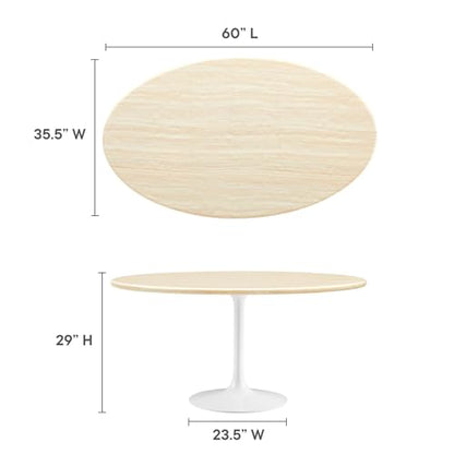 Lippa 60Inch Oval Dining Table Faux Travertine Stone White Finish Modern Kitchen Room Entertaining Home Furniture Quality Stylish Elegant Durable Refined Versatile